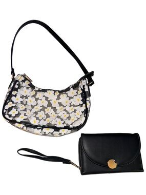 Black Floral Clear Shoulder Bag with Black Wristlet